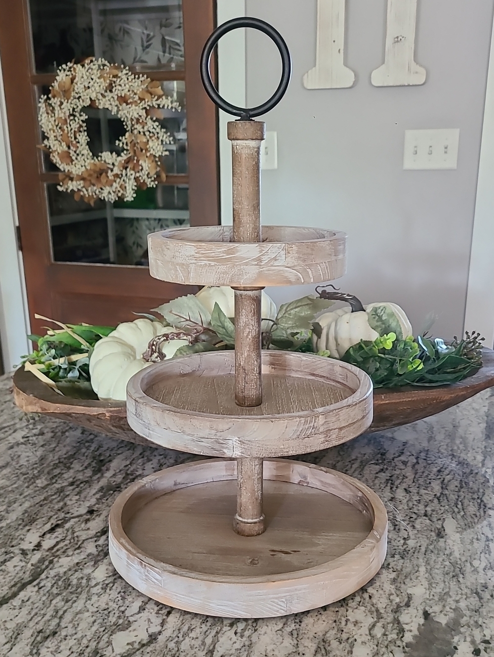 Three-Tier Wood Serving Stand - Rustic Whitewash